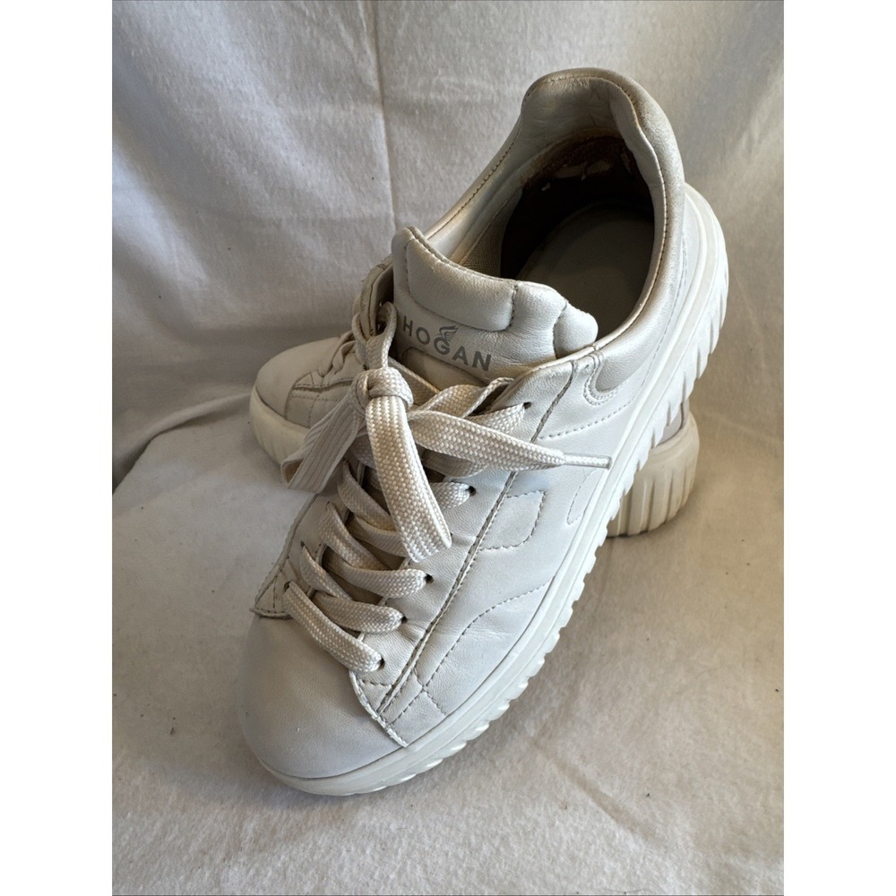 Hogan H-stripes womens sneakers All White Leather Size 37 US‎ 6.5 Shoes Italy
